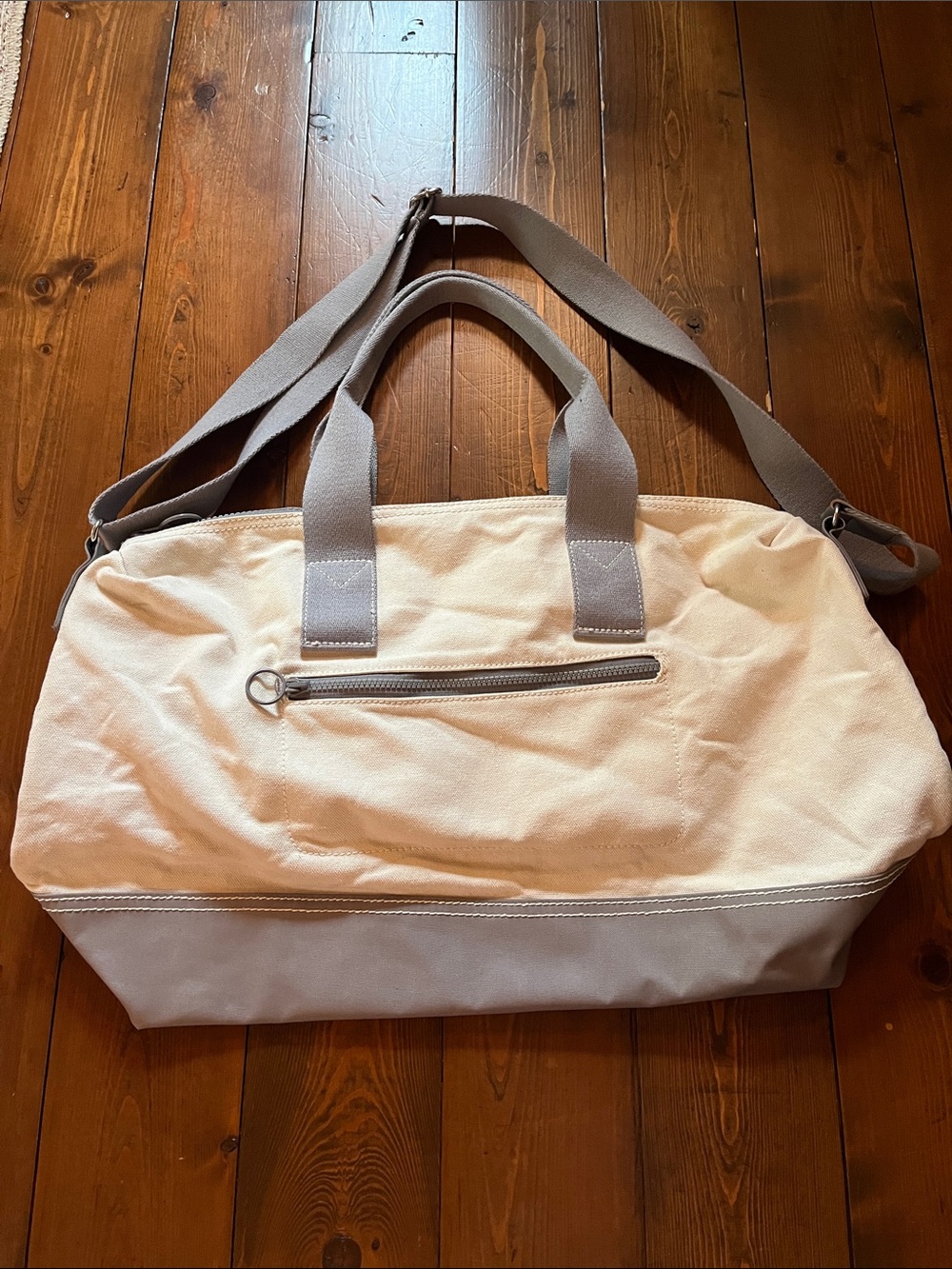 Lands' End Canvas Travel Duffle in Cream with Gray Trim